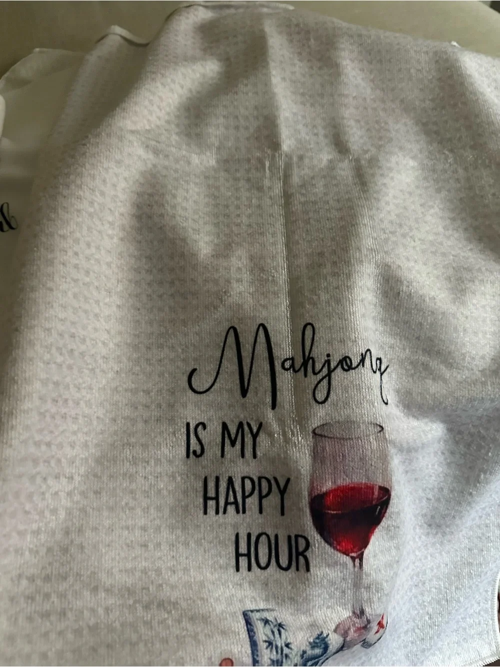 Mahjong Is My Happy Hour Tea Towel - White